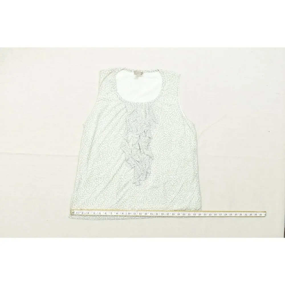 Chico's Women's Size 3 Green Floral Ruffle Front Sleeveless Tank Top Blouse Nylo